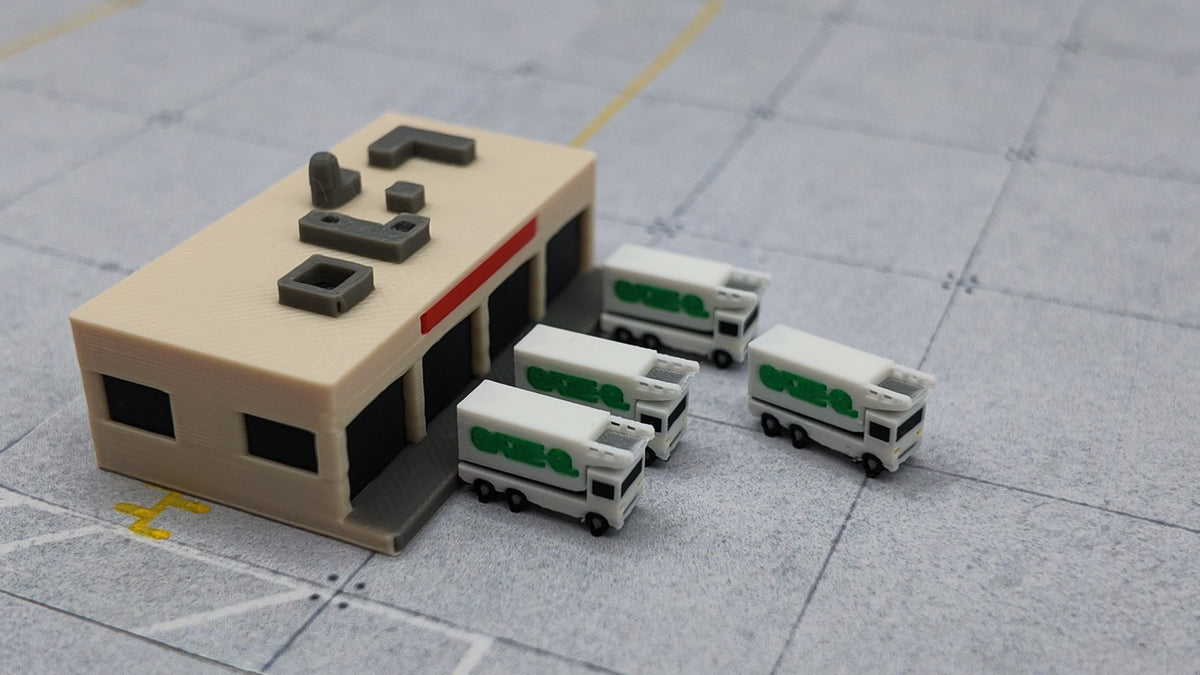 Catering-Depot mit 9x Catering-Hochladern – 1:500/1:400