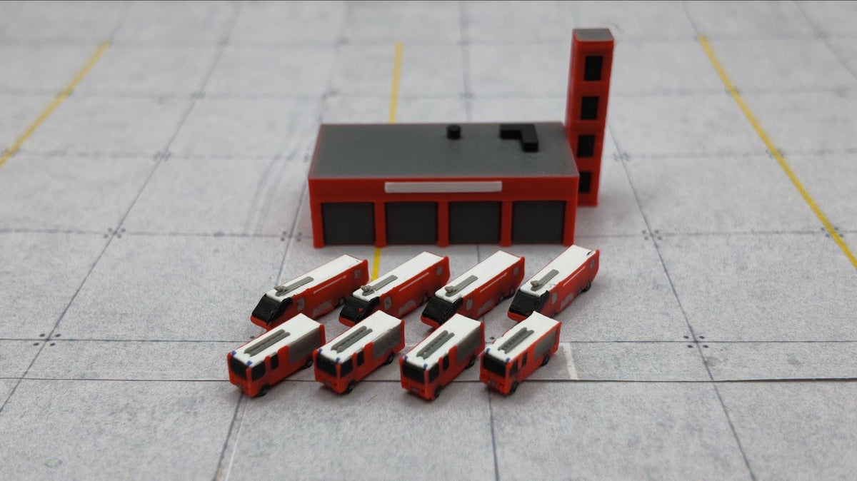 Feuerwehrgebäude + 8x Flughafenfeuerwehr/ 10x Flughafenfeuerwehr – Maßstab 1:500/ 1:400 - MiniAviation